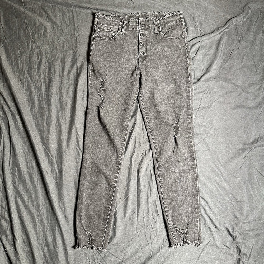 Black Label C'est Toi Jeans Womens 11/29 Black Distressed Frayed Button Fly Edgy